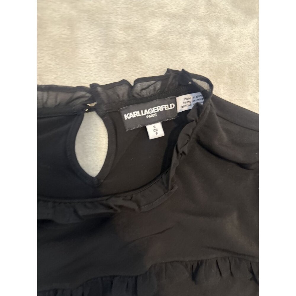 Women’s Karl Lagerfeld Blouse Ruffled Lined Black Size Small - Picture 5 of 12